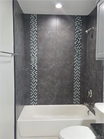 a bathroom with a toilet and a bathtub