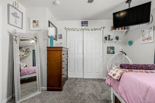 a bedroom with a bed and flat screen tv