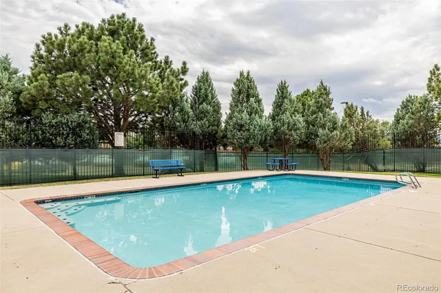 a view of a swimming pool with a yard