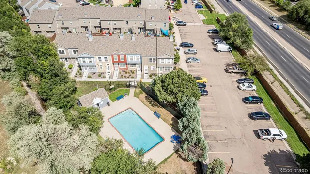 an aerial view of swimming pool