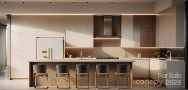 a kitchen with a sink and a refrigerator