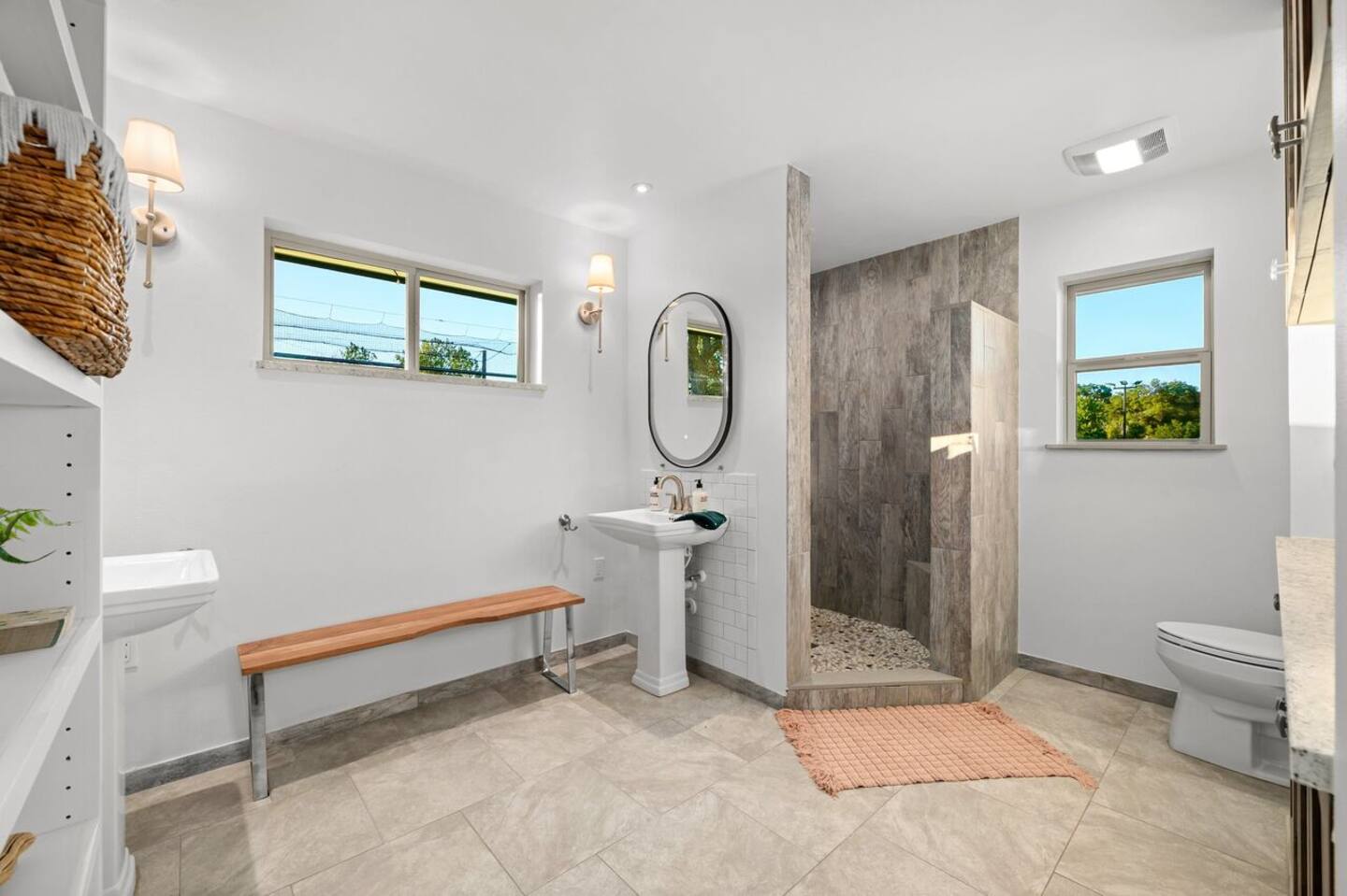 3500 Creek Road Dripping Springs, TX 78620 - Photo 10 of 21 Full bathroom featuring a walk in shower, plenty of natural light, and light tile patterned floors