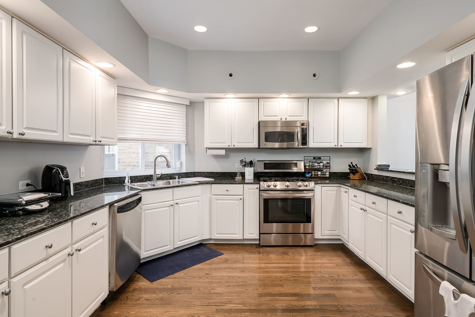 Undisclosed Address Chicago, IL 60657 - Photo 12 of 24 a kitchen with stainless steel appliances granite countertop a sink a stove a refrigerator and cabinets