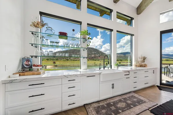 a room with cabinets and window