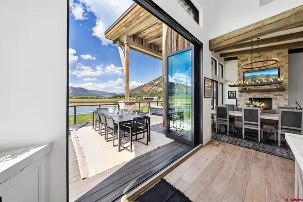 an outdoor space with furniture