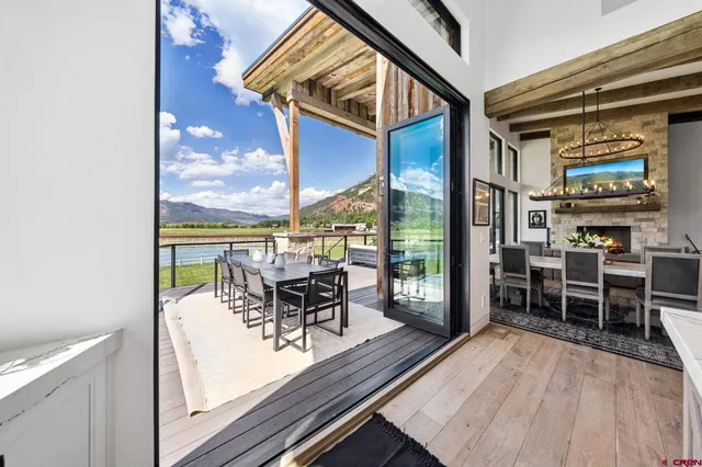 an outdoor space with furniture