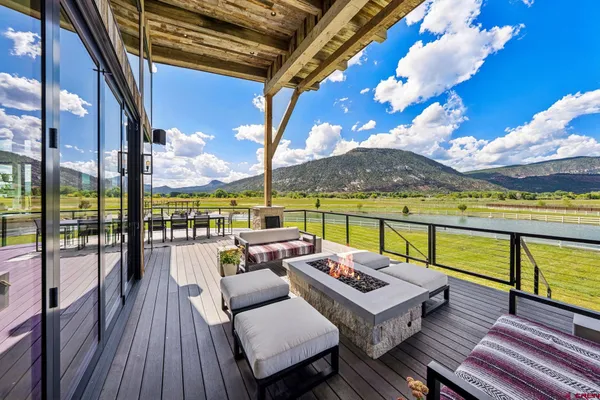 a terrace with outdoor seating