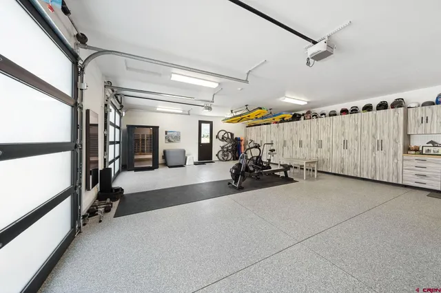 a view of a gym with trees