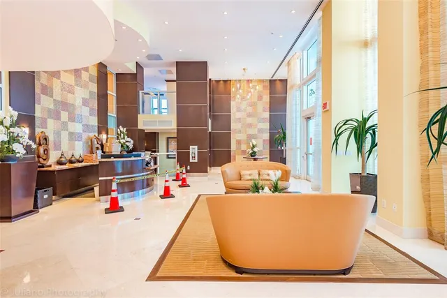 a front view of a multi story building