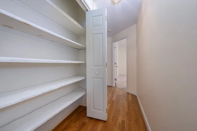 a view of an empty walk in closet