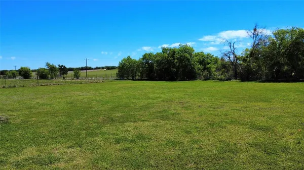a view of a field with an trees