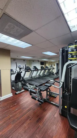 a view of a room with gym equipment