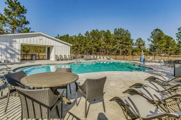 a view of a swimming pool and outdoor space