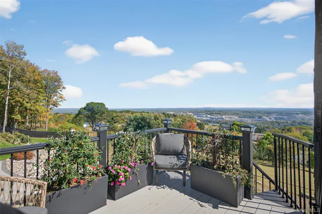 an outdoor space with furniture