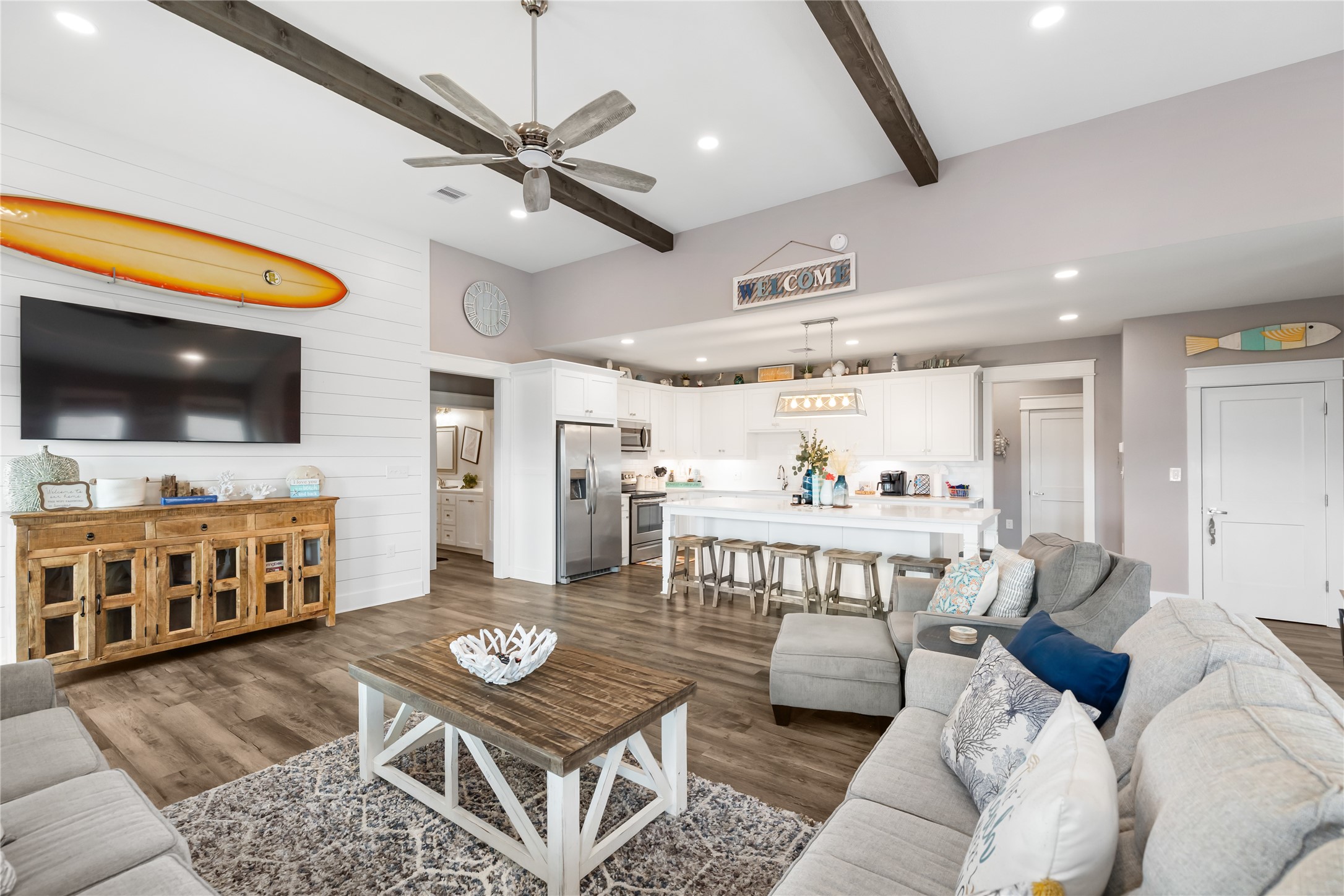 976 Albatros Crystal Beach, TX 77650 - Photo 6 of 30 a living room with furniture and a flat screen tv
