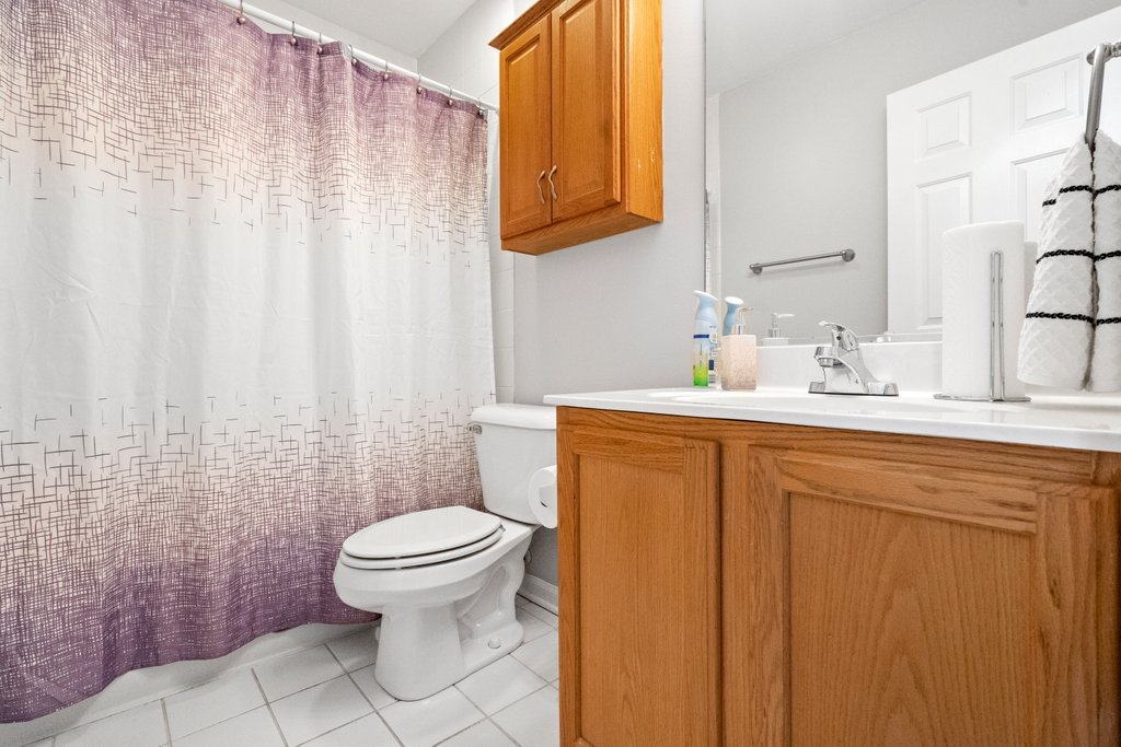 278 Charlotte Court Cary, IL 60013 - Photo 12 of 20 a bathroom with a sink a toilet and shower curtain