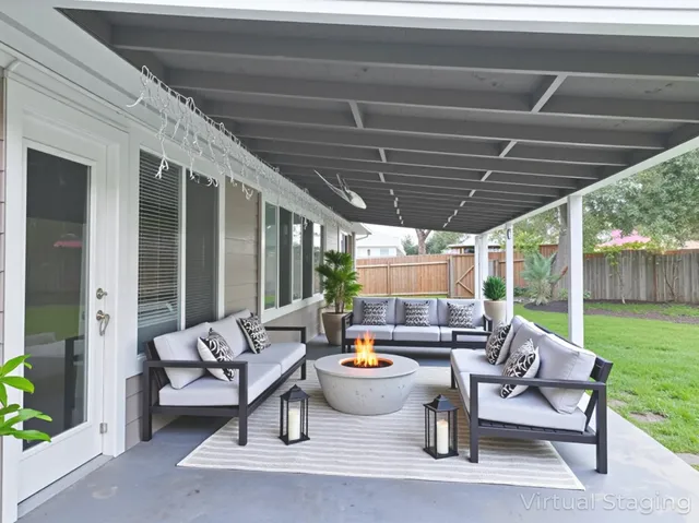 a outdoor space with patio the couches and a dining table with garden view