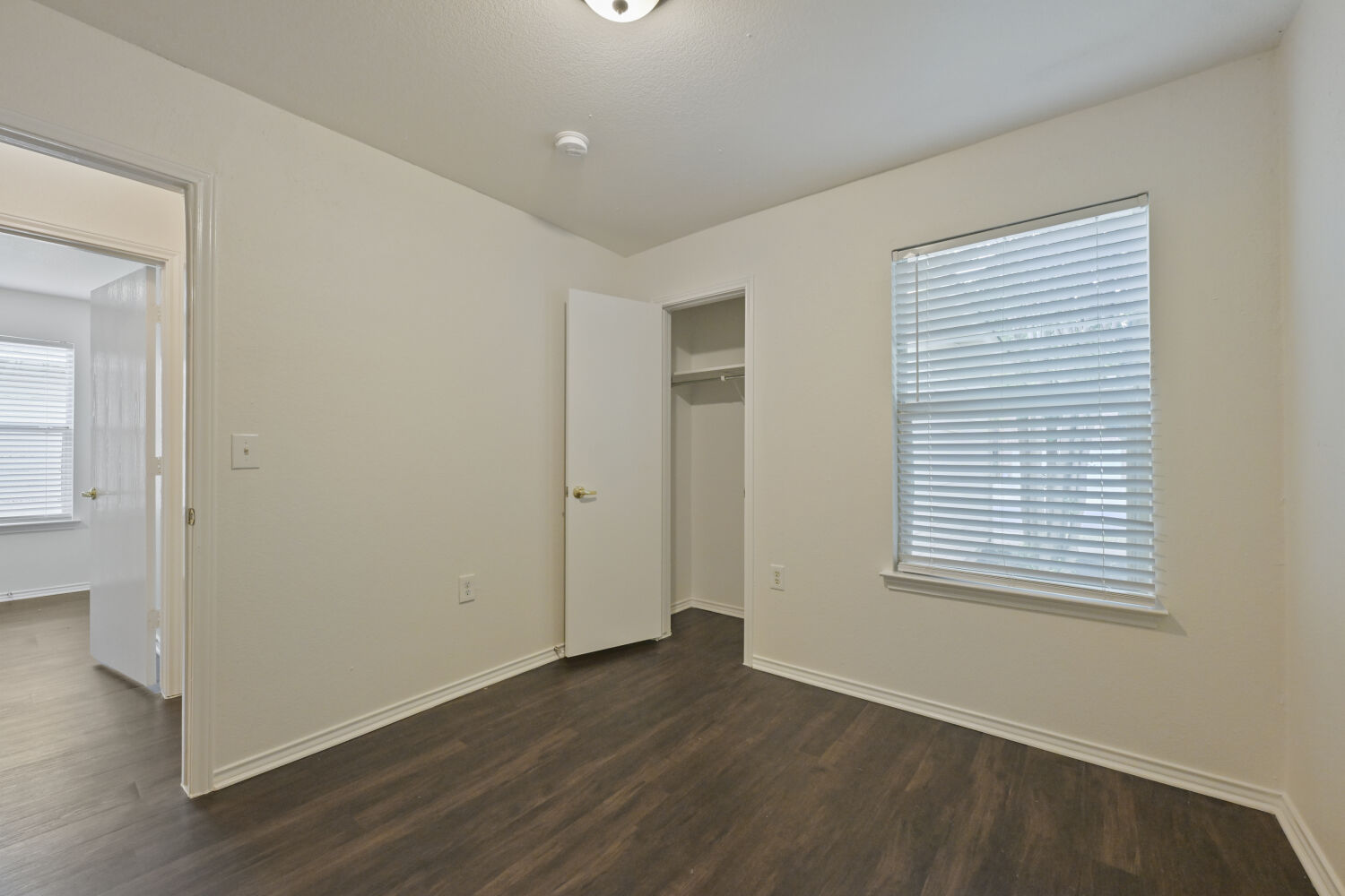 6733 Doyal Drive Austin, TX 78747 - Photo 16 of 28 A well-lit bedroom with ample natural light, featuring rich hardwood-style flooring and a convenient closet.