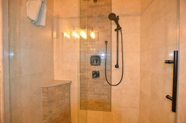 a bathroom with a shower