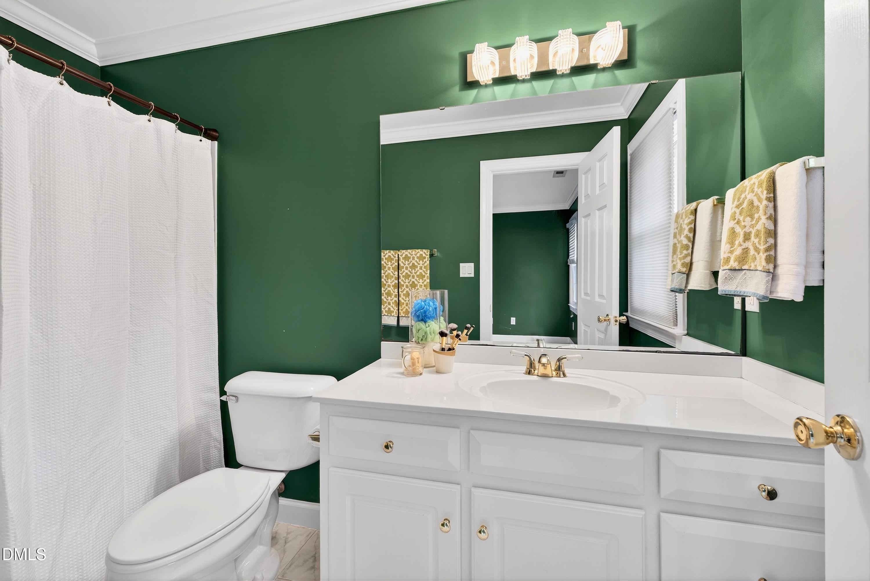 2217 Moss Point Lane Raleigh, NC 27606 - Photo 38 of 70 a bathroom with a sink a toilet and mirror