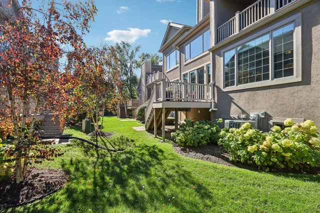 a view of a building with a garden