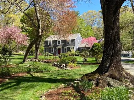 a view of a house with a yard and garage