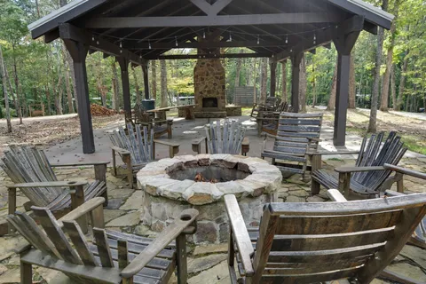a view of a patio with a table chairs and a patio