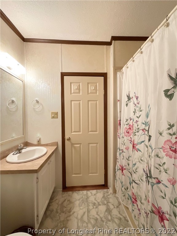 269 Read Road Cameron, NC 28326 - Photo 8 of 21 a bathroom with a granite countertop sink a mirror and shower