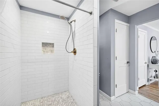 a bathroom with a shower