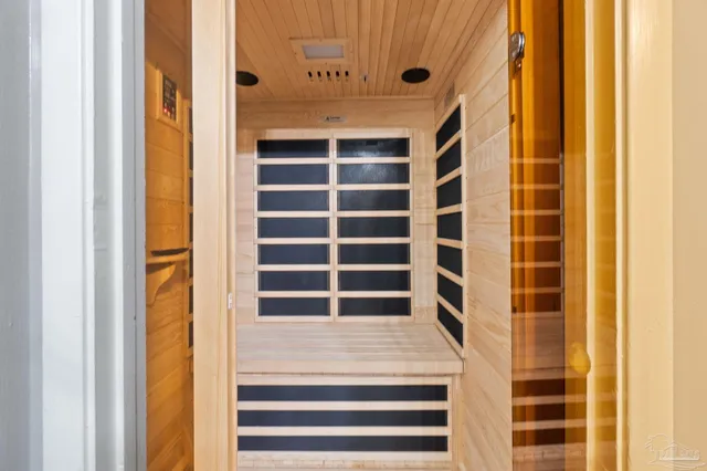 an aerial view of a house with a garden