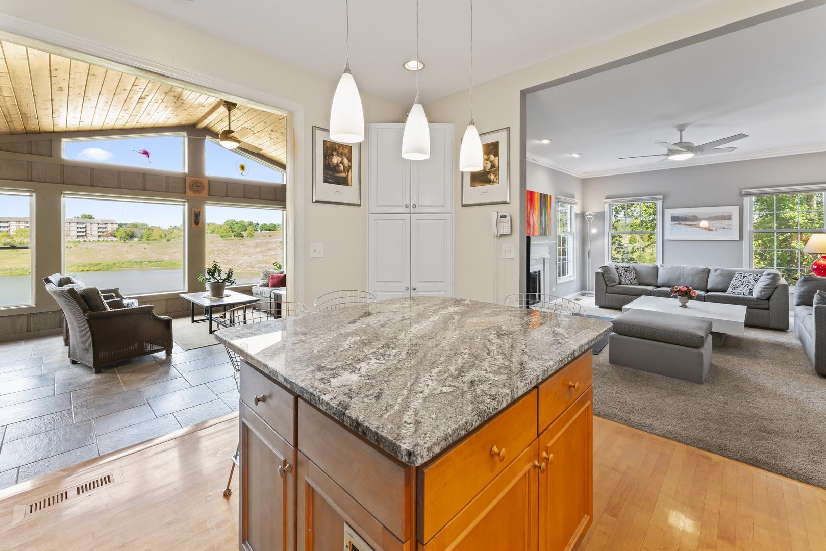 566 West Bridge View Court Palatine, IL 60067 - Photo 12 of 41 a kitchen with kitchen island granite countertop a sink and living room view