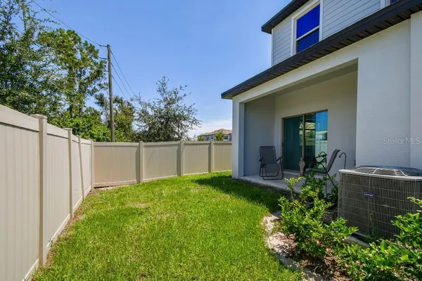 a view of backyard with potted plants