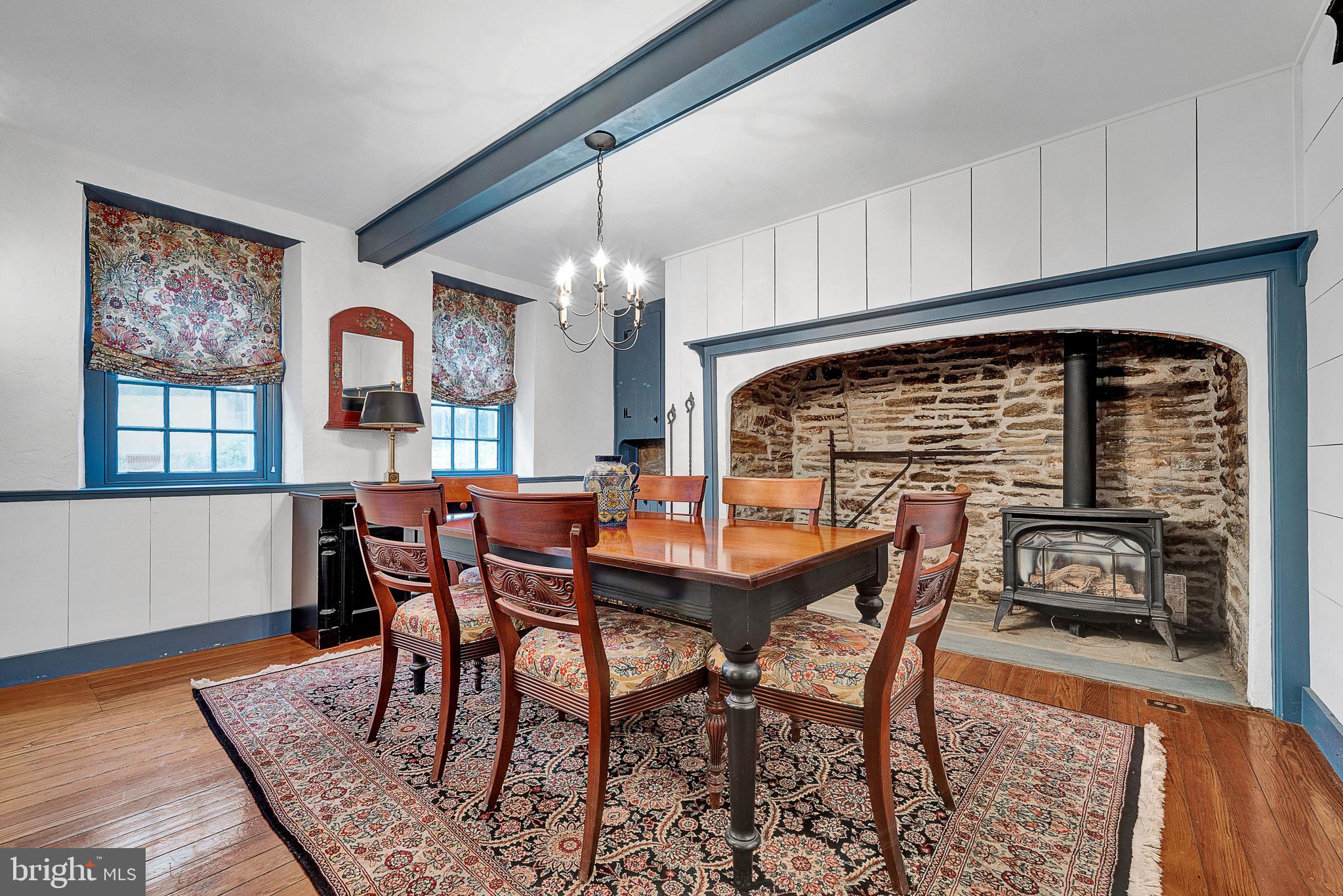 125 East Bells Mill Road Philadelphia, PA 19118 - Photo 29 of 67 Breakfast Room with Walk-in Fireplace & Gas Stove