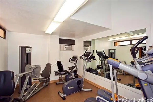 a view of a room with gym equipment