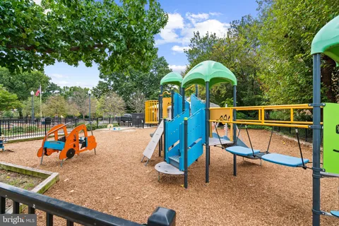 a view of a park with slide