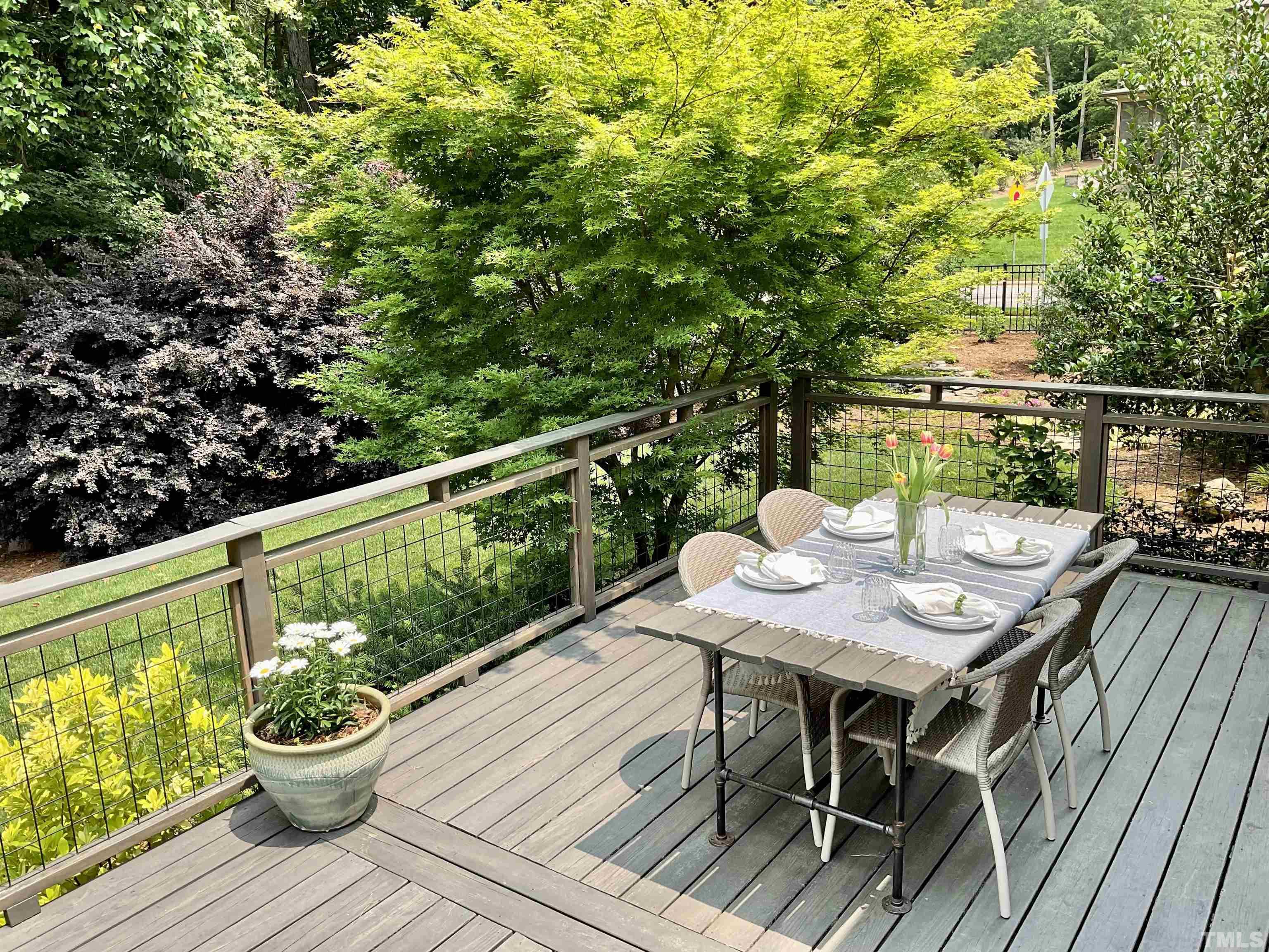 4300 Dula Street Durham, NC 27705 - Photo 26 of 42 a view of a deck with a table and chairs and wooden floor