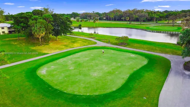 a view of a golf course with a garden