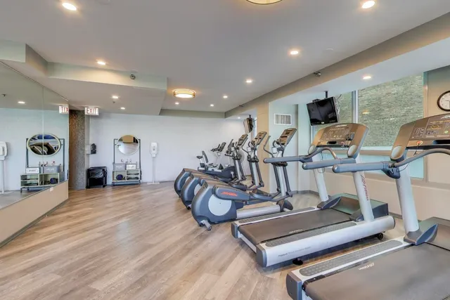 a view of a room with gym equipment