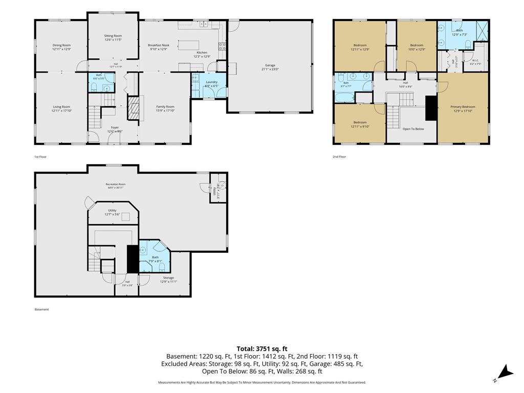 5616 Snowdrift Road Orefield, PA 18069 - Photo 36 of 36 A comprehensive floor plan layout for three levels, detailing room dimensions and overall square footage.