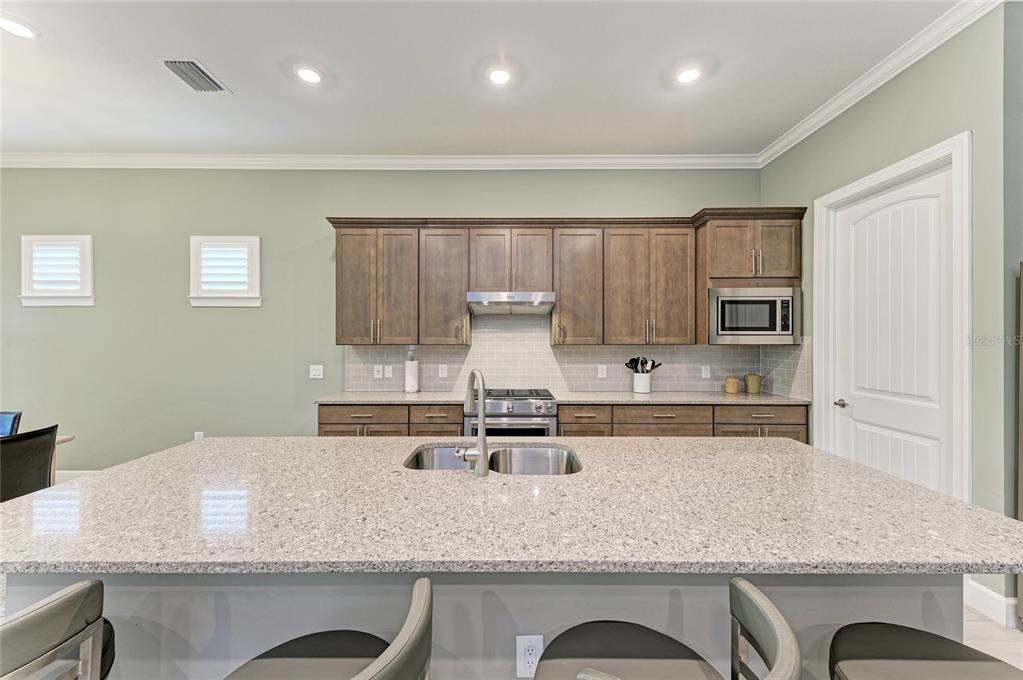 17631 Colebrook Circle Lakewood Ranch, FL 34202 - Photo 24 of 85 a kitchen with kitchen island granite countertop a sink cabinets and stainless steel appliances