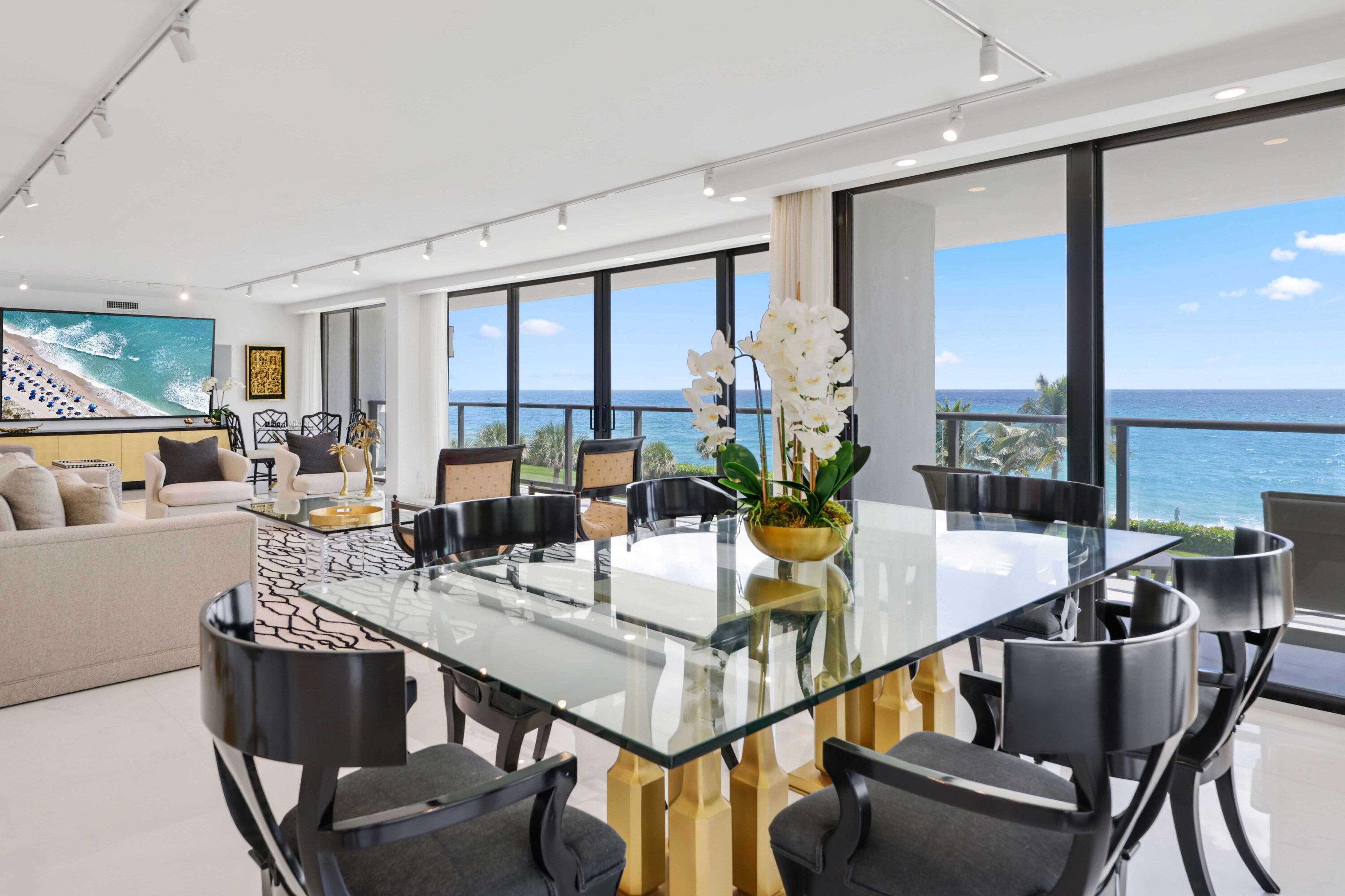 3440 South Ocean Boulevard, Unit 402S Palm Beach, FL 33480 - Photo 11 of 33 a view of a dining room with furniture window and outside view