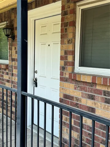 a view of a balcony from a window