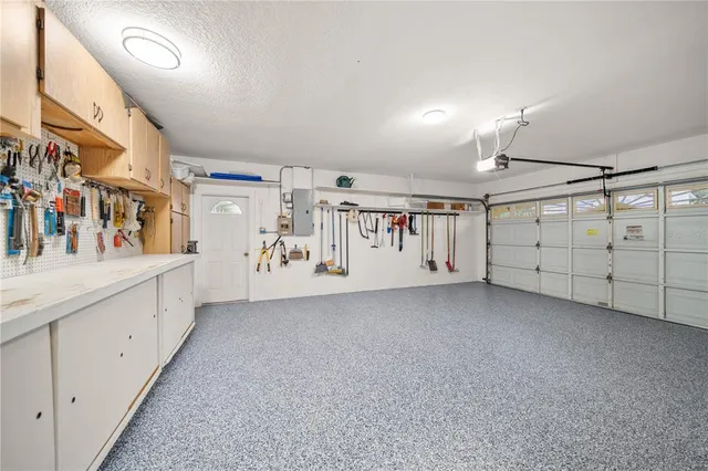 a view of a garage with furniture