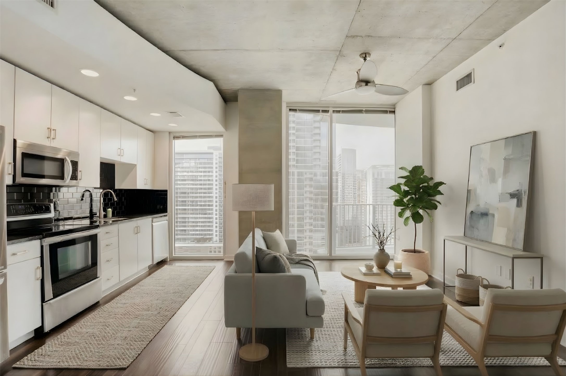 360 Nueces Street, Unit 2004 Austin, TX 78701 - Photo 1 of 34 a living room with fireplace furniture and a flat screen tv