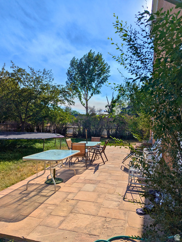 190 North 200 E Street Beaver, UT 84713 - Photo 6 of 40 Expansive patio area featuring large format paver stones, a perimeter of mature landscaping, and an adjacent lawn space