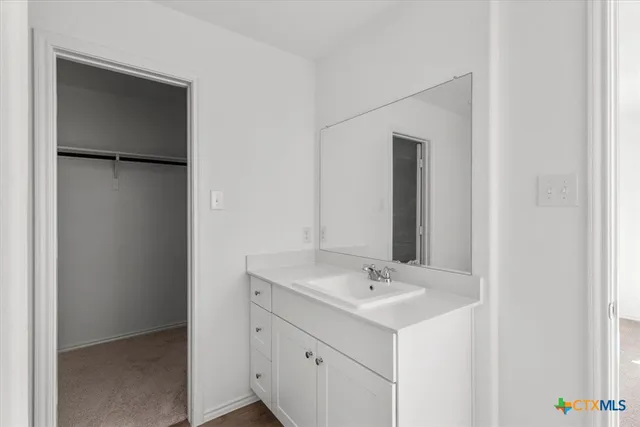 a bathroom with a sink and mirror
