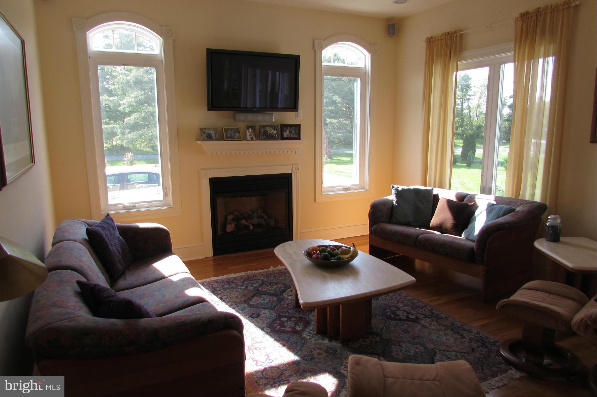 201 Greenwood Creek Road Queenstown, MD 21658 - Photo 19 of 25 a living room with furniture a fireplace and a floor to ceiling window