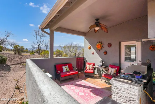 a building outdoor space with patio furniture