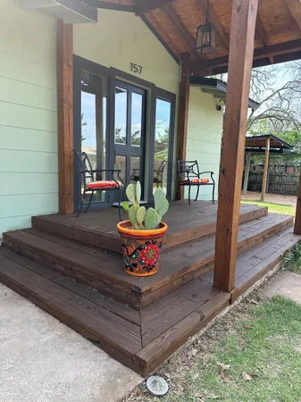 a building outdoor space with seating