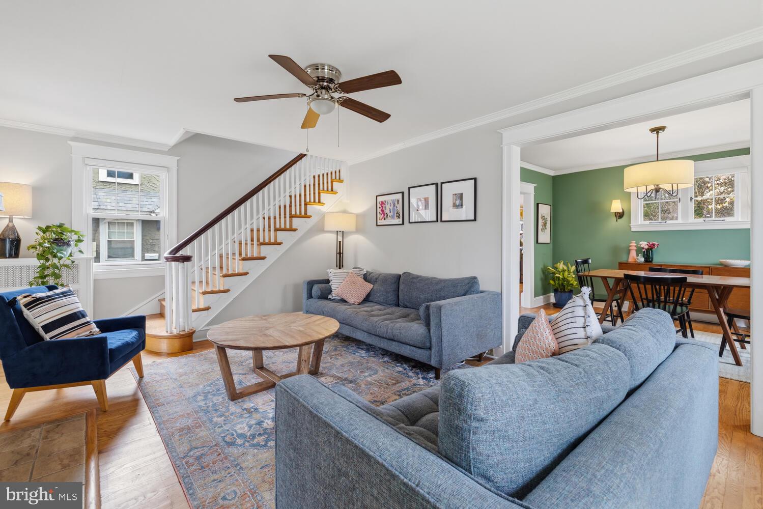 2116 East County Line Road Ardmore, PA 19003 - Photo 7 of 38 a living room with furniture and a ceiling fan